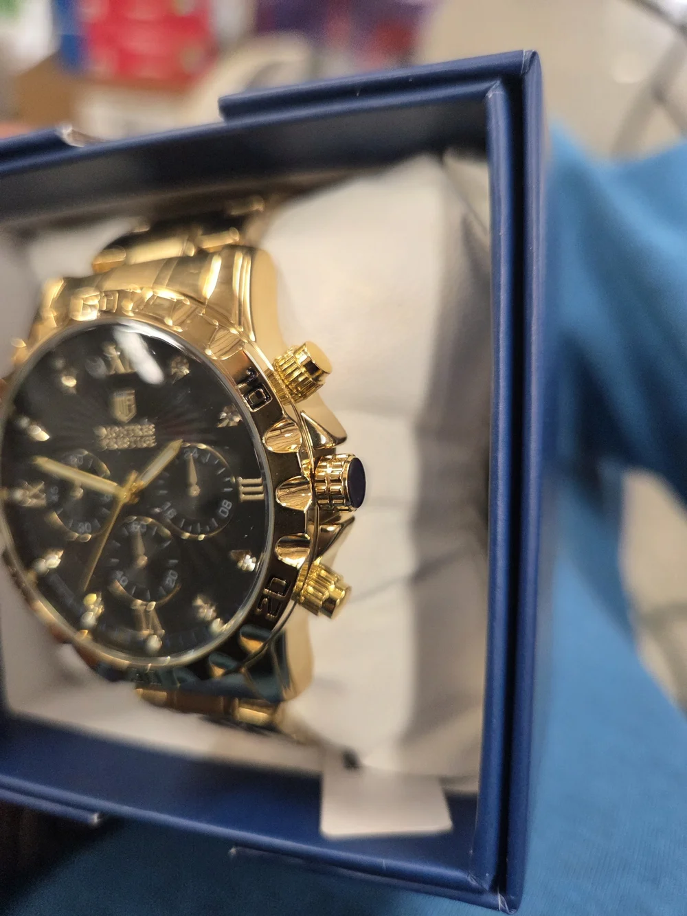 Men's Gold-Tone Black Dial Chronograph Watch